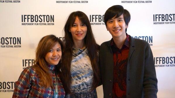 Producer Theresa Navarro, director Ursula Liang, and producer Bing Wang of 9-MAN, at Boston premiere